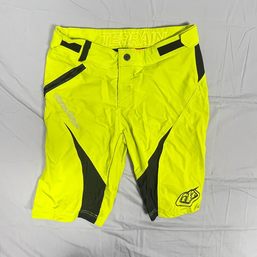 Troy Lee Designs Terrain Shorts Mens 32 Lime Green 4 Way Stretch Logo‎ Mid Rise